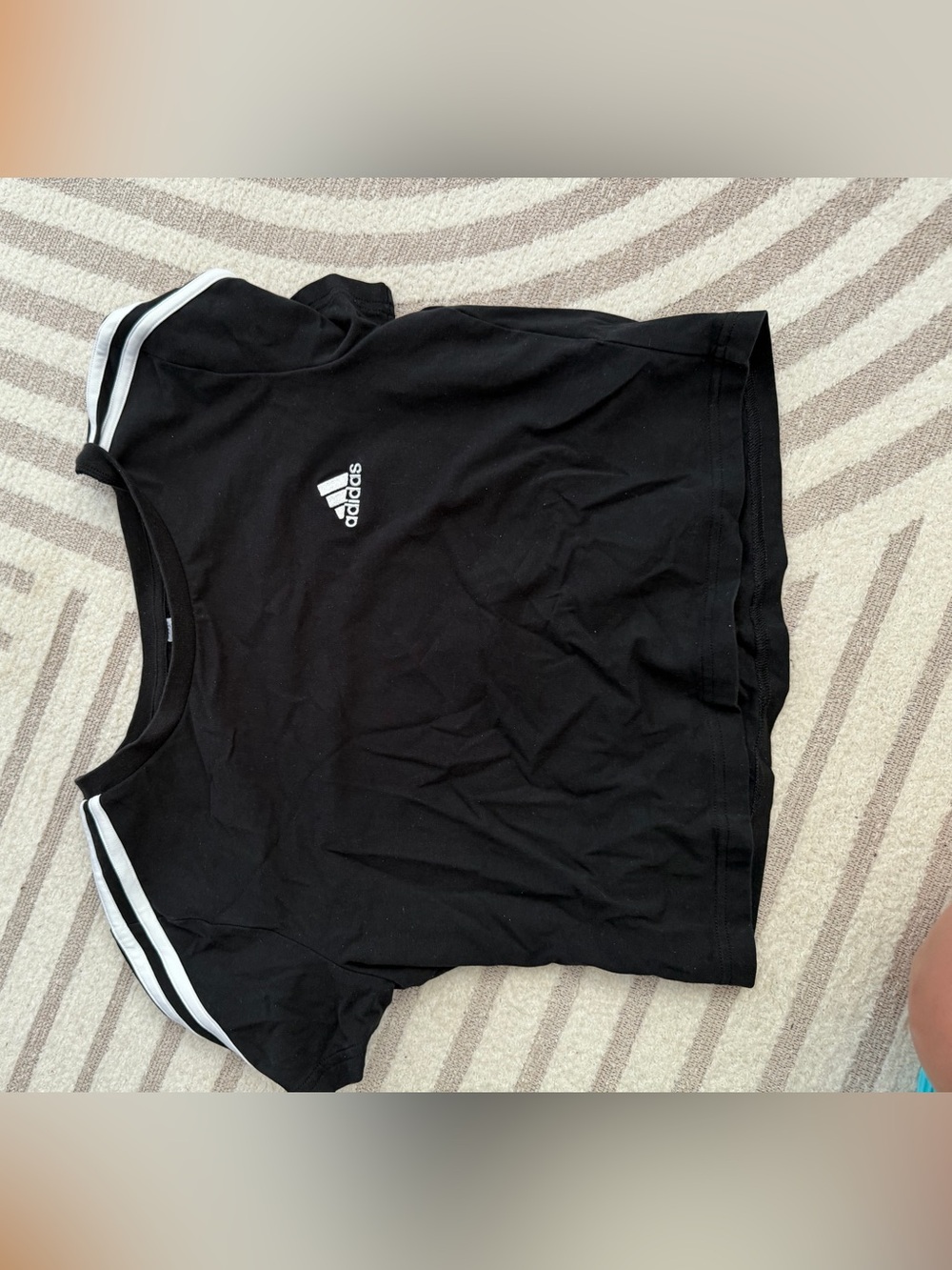 adidas Black T-Shirt with White Shoulder Stripes